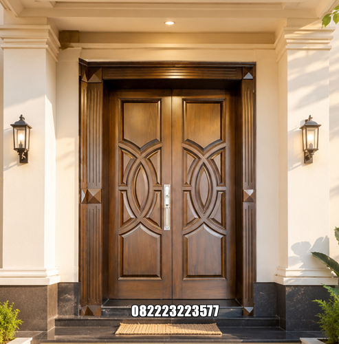 Pintu Kayu Minimalis Jati Jepara Motif Panil Lingkaran